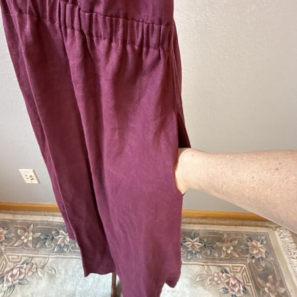 Linen Handmade Studio Alicia Maxi Dress Size XL 16/18 Eggplant Purple Red Pocket - Picture 6 of 8